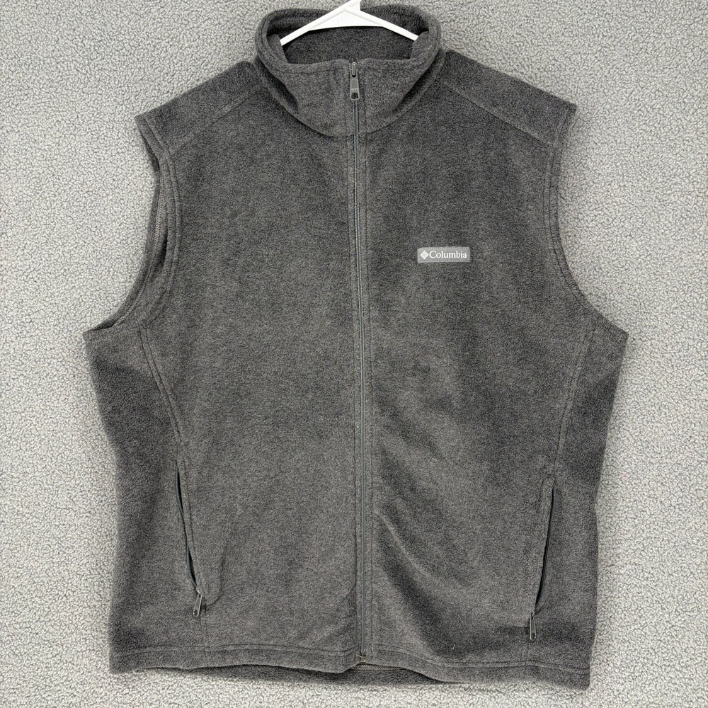 Columbia Steens Mountain Fleece Vest Mens Large Gray Full Zip AM1535 1639261